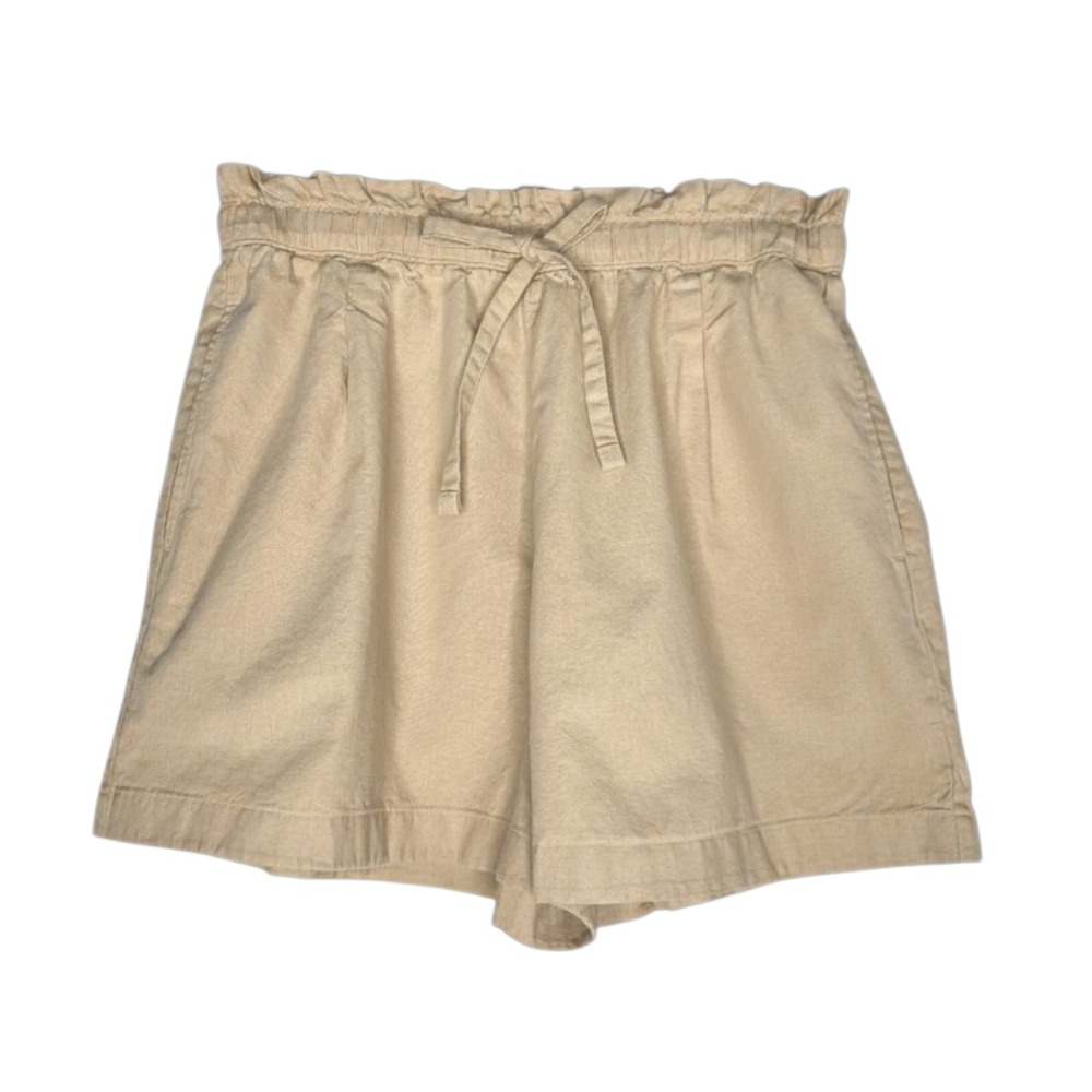UNIQLO Beige Khaki PAPERBAG SHORTS Elastic Waist w/Pockets COTTON/LINEN sz S